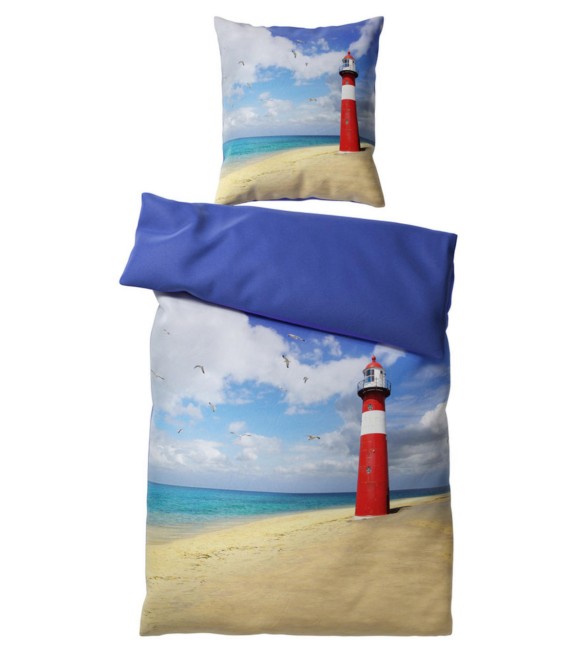 BETTWÄSCHE 2-teilig Leuchtturm - Blau, Naturmaterialien (135/200cm) - Sanilo