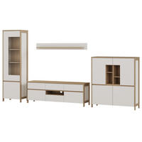 WOHNWAND weiß, Eiche 4-teilig 360 cm, Wohnkombination skandinavisch mit Soft-Close, Finnes - Eichefarben/Weiß, Holzwerkstoff/Metall (363/195/39cm) - Furn.Design