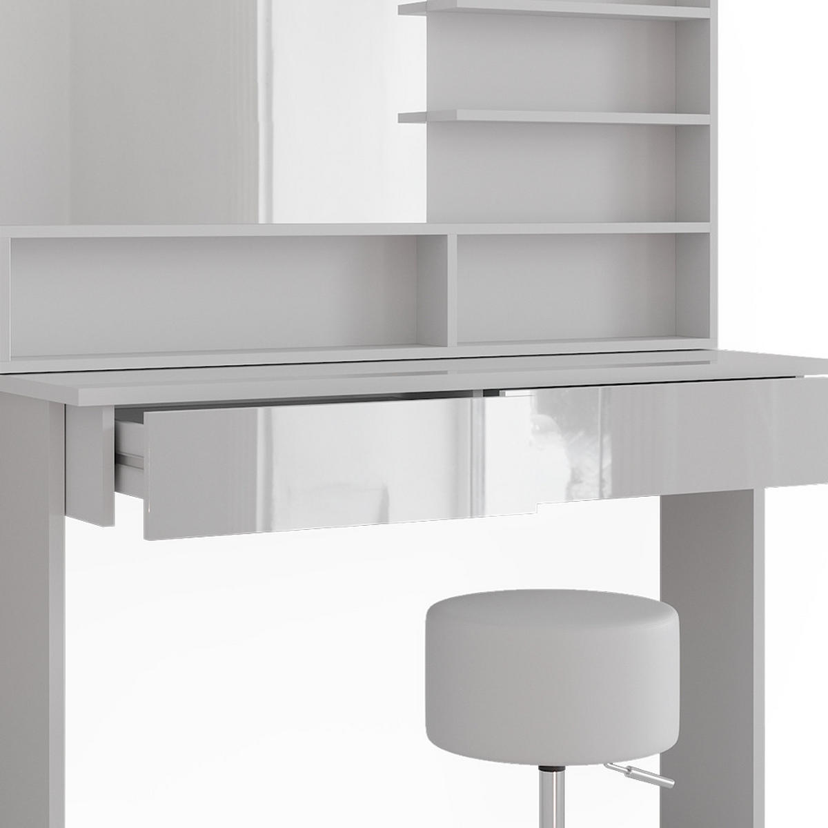 SCHMINKTISCH Azur Weiß 120 cm mit Hocker - Weiß Hochglanz/Weiß, Holzwerkstoff (120/83.5/40cm) - Vicco