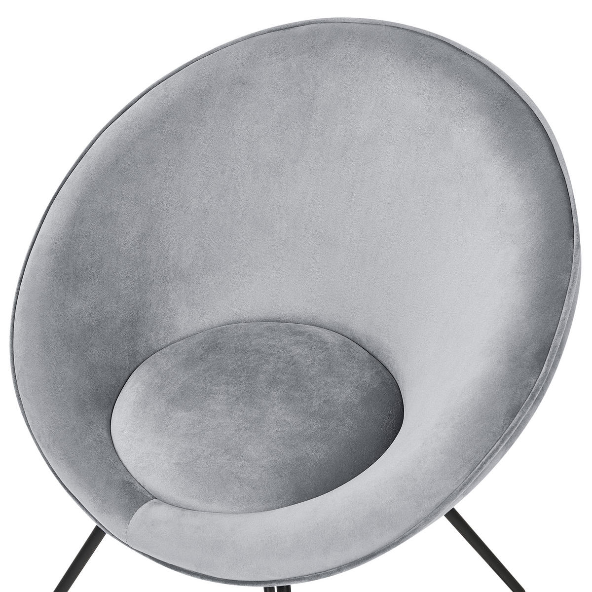 SESSEL Samtstoff hellgrau/schwarz rund Floby II - Schwarz/Grau, Textil (69/80/58cm) - Beliani