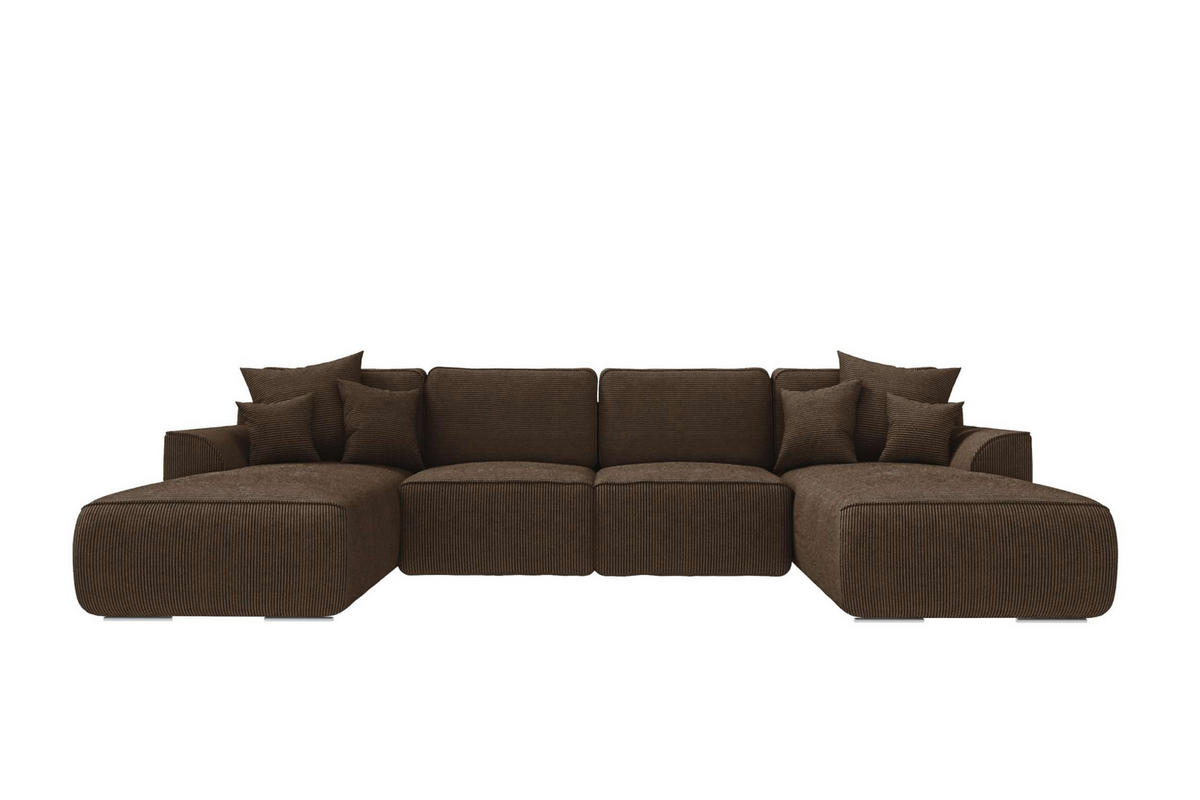 WOHNLANDSCHAFT GUSTO Cordstoff Braun inkl. Schlaffunktion - Chromfarben/Braun, Kunststoff/Textil (306/96/194cm) - 99rooms