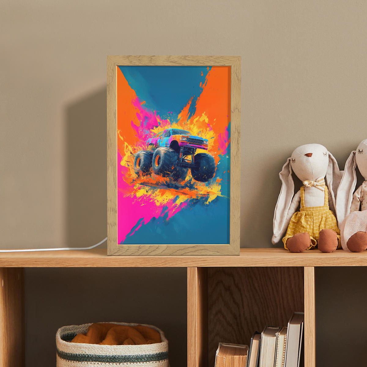 NACHTTISCHLAMPE Monstertruck - Abstrakt - Farbspritzer - Farbenfroh 20x30 cm - Pink, Holzwerkstoff (8/20/30cm)