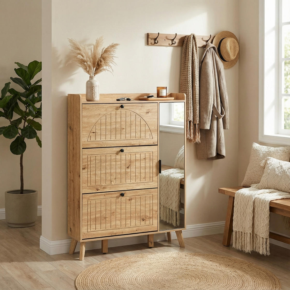 SCHUHKIPPER 110 cm in Holz-Optik - Naturfarben, Holzwerkstoff (110/137.5/24cm) - Urban Meuble