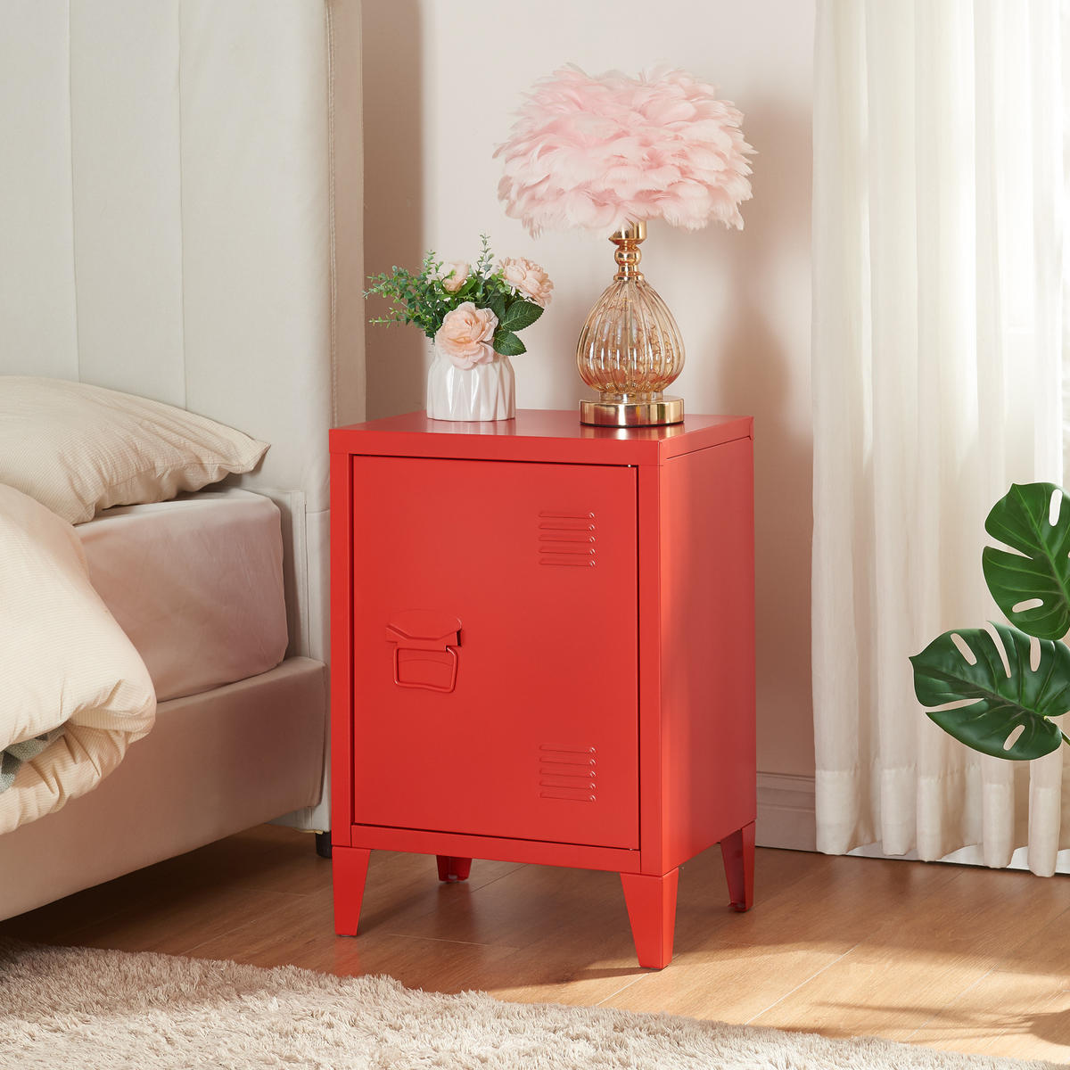 NACHTSCHRANK Inari - Rot, Metall (40/57/30cm) - [en.casa]