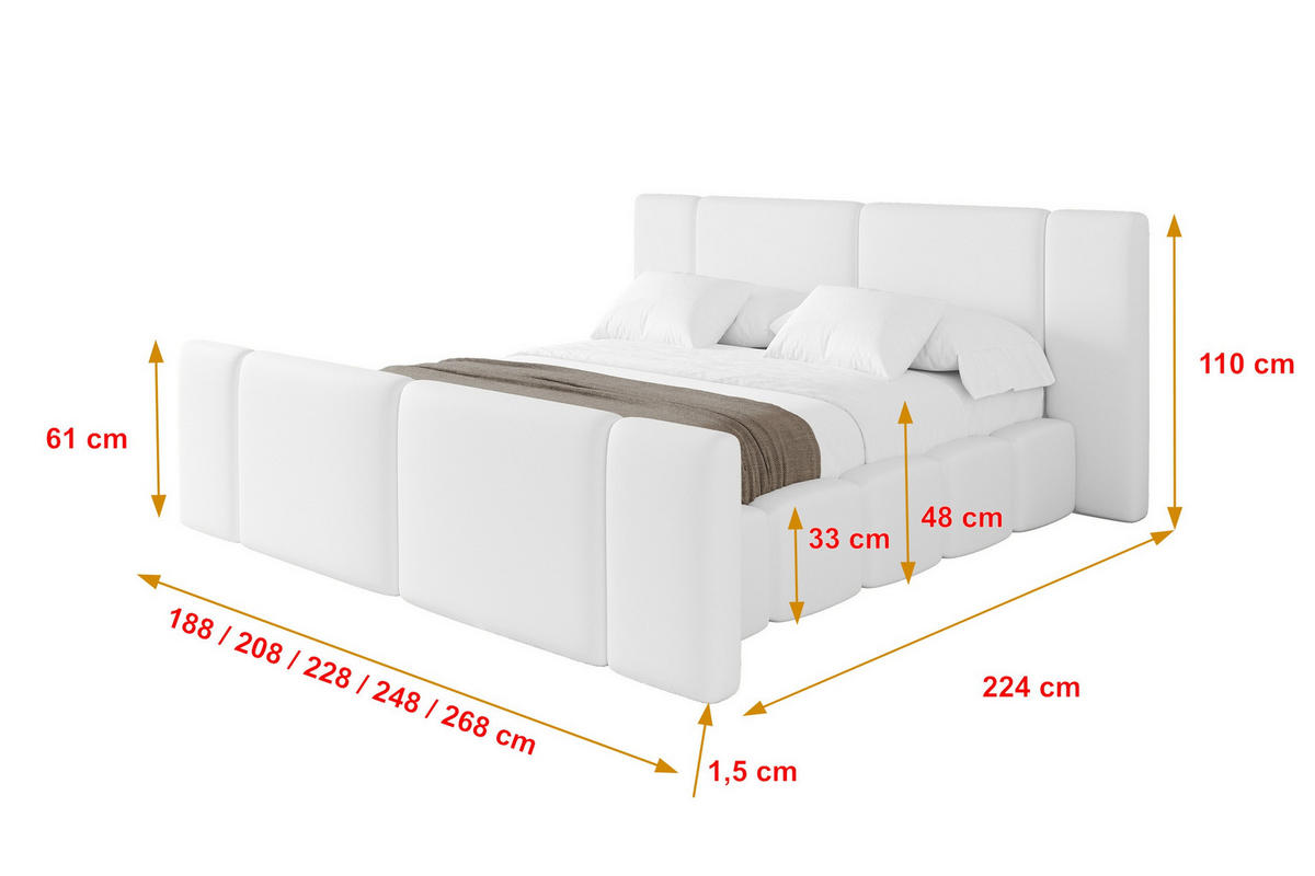 POLSTERBETT mit Bettkasten, Fußteil und Lattenrost, Boxbett ohne Matratze - NILO-Z 180x200 Weiß - Weiß Hochglanz, Holzwerkstoff/Textil (180/200cm) - ALTDECOR