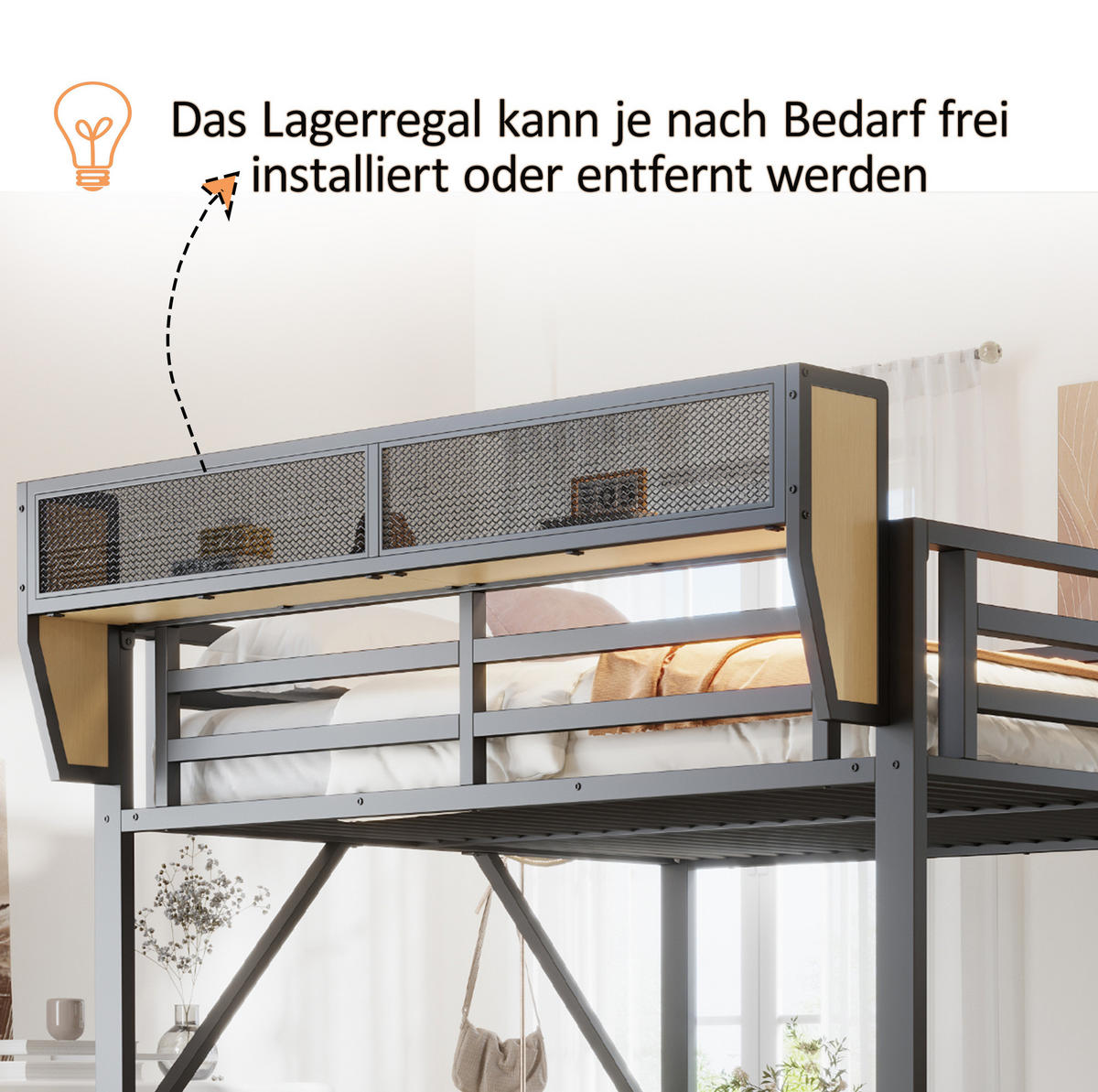 HOCHBETT 140/200 cm aus Metall mit Ablagefach, Schwarz - Schwarz, Metall (140/200cm) - OKMYHOME