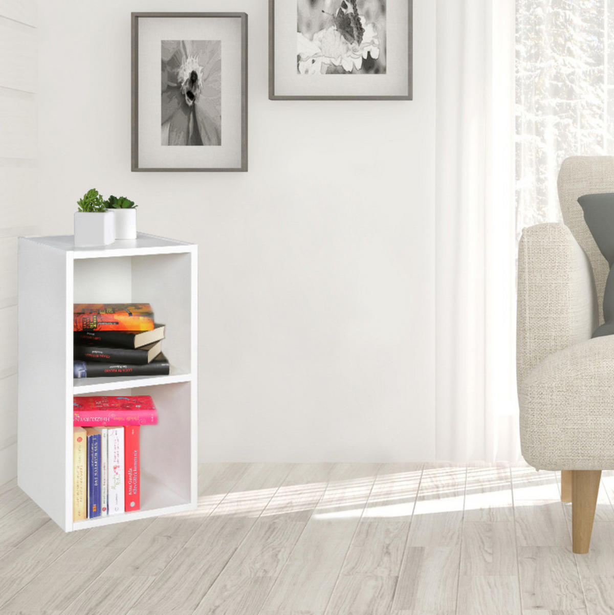 REGAL Melamin 2 Fächer Kompakt CERVINO, Weiß 30x30x60 cm - Weiß, Holz (30/60/30cm) - KADIMA DESIGN