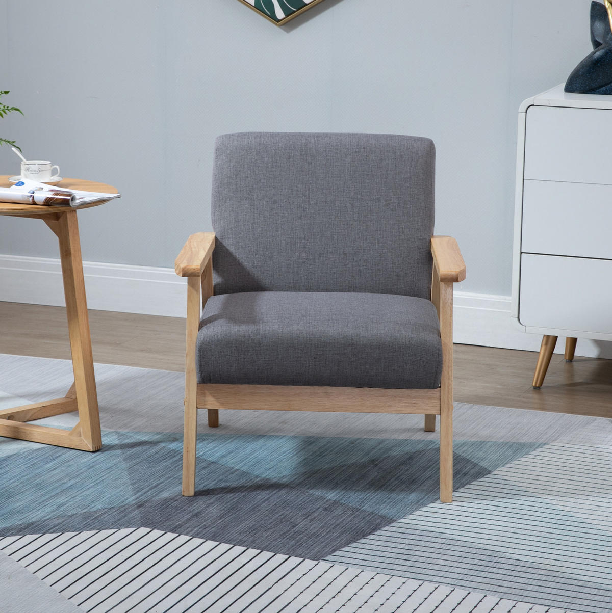 SESSEL 64/70/72 cm in Grau mit Leinenoptik und Holzgestell - Grau, Textil (70/72/64cm) - Flora Grace