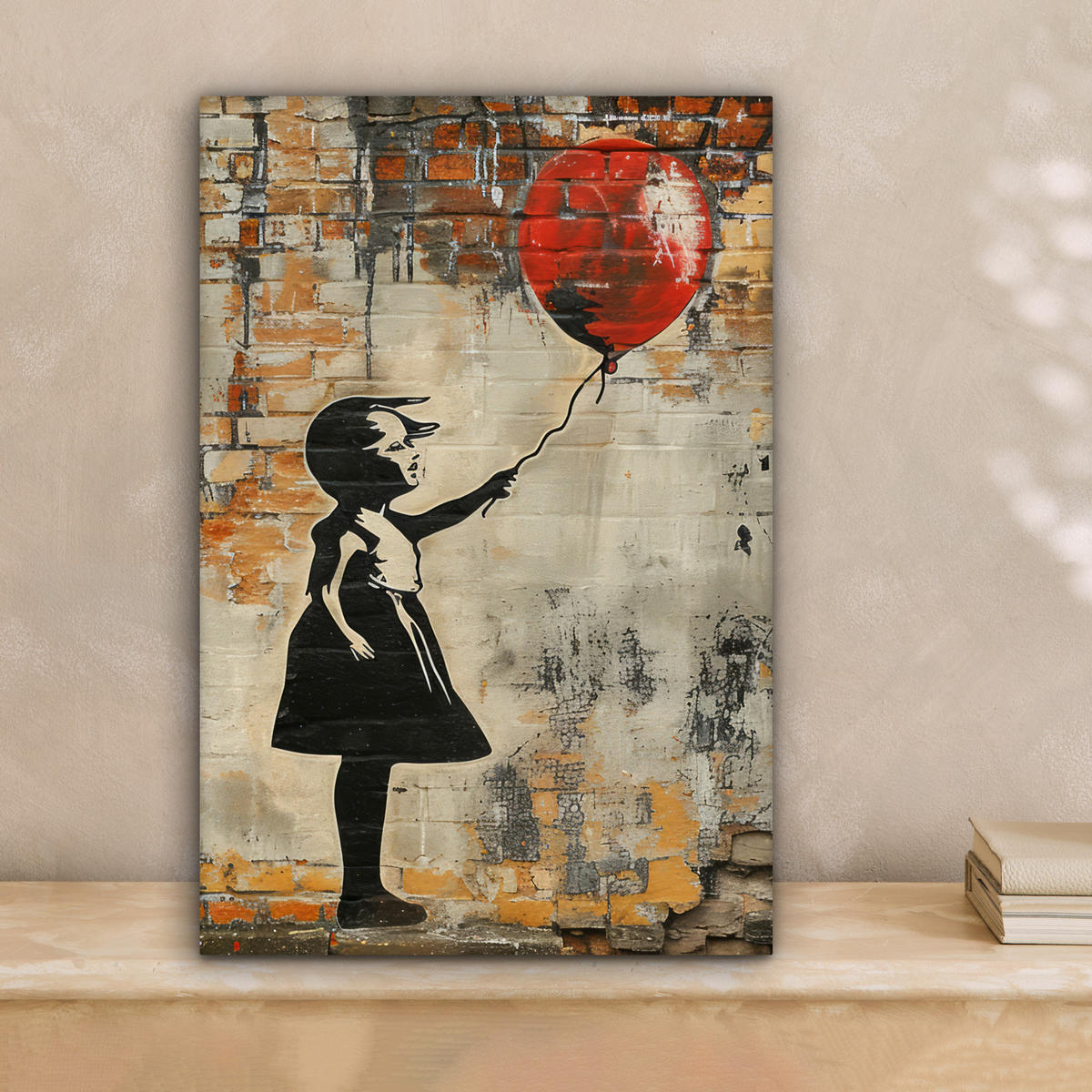 LEINWANDBILD Graffiti - Banksy - Mädchen - Straßenkunst Deko Wohnzimmer 20x30 cm - Sandfarben, Textil (20/30cm) - MuchoWow