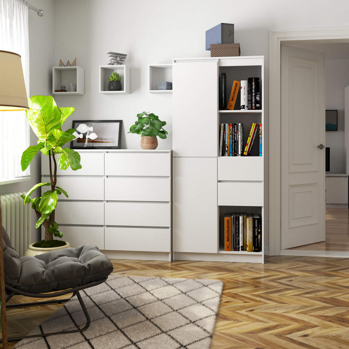 MEHRZWECKSCHRANK Weiß 80x180x35 cm - Weiß, Holzwerkstoff (80/180/35cm) - Akord