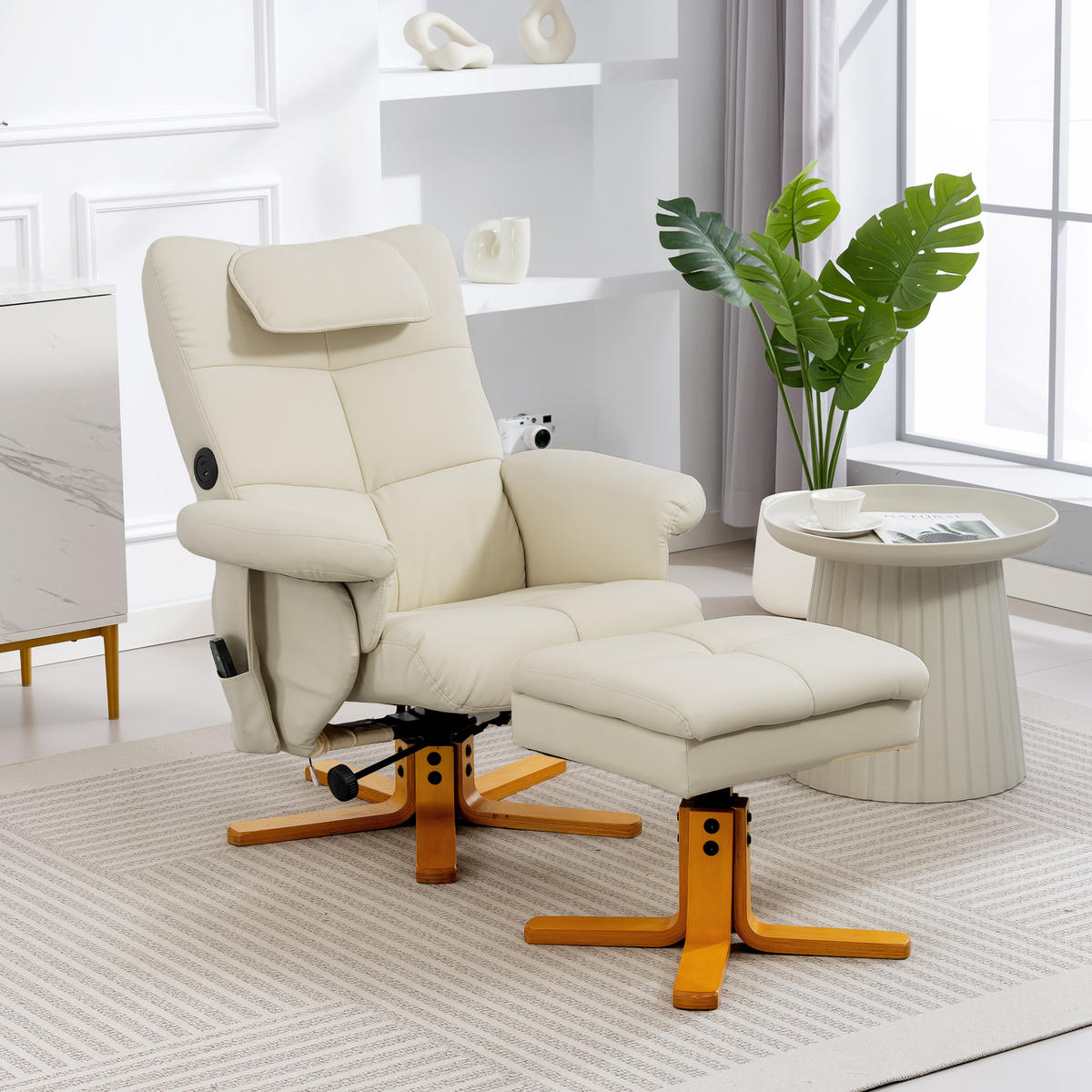 MASSAGESESSEL DE-15403 neigbar mit Staufach und Massage - Creme, Metall (78/93/86cm) - ComfortXL