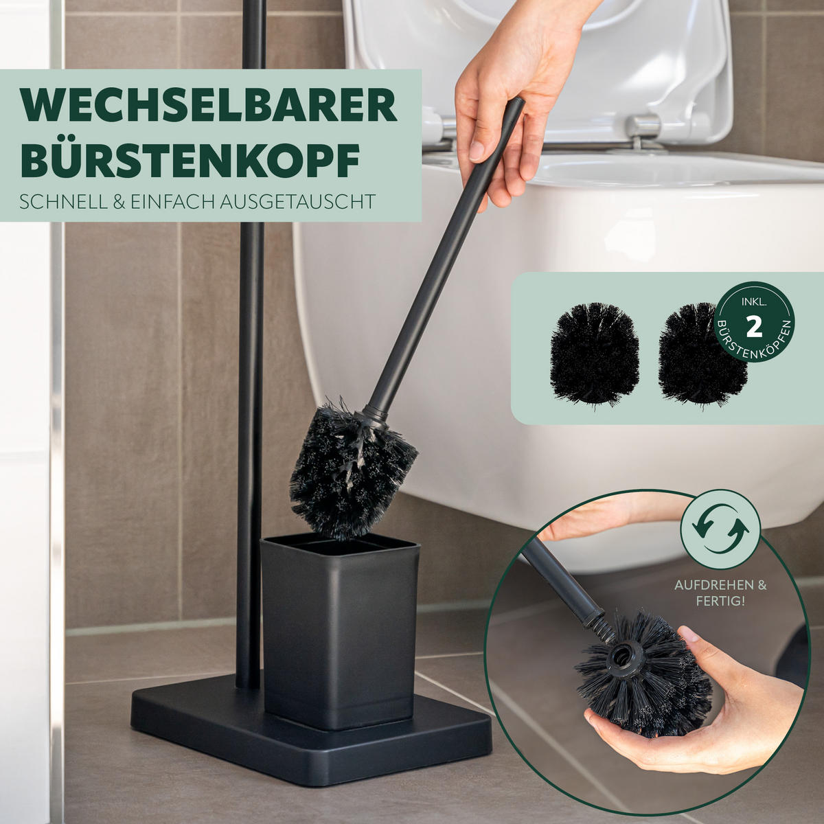 STAND-WC-GARNITUR, schwarz - Schwarz, Kunststoff (23/70/18cm) - bremermann