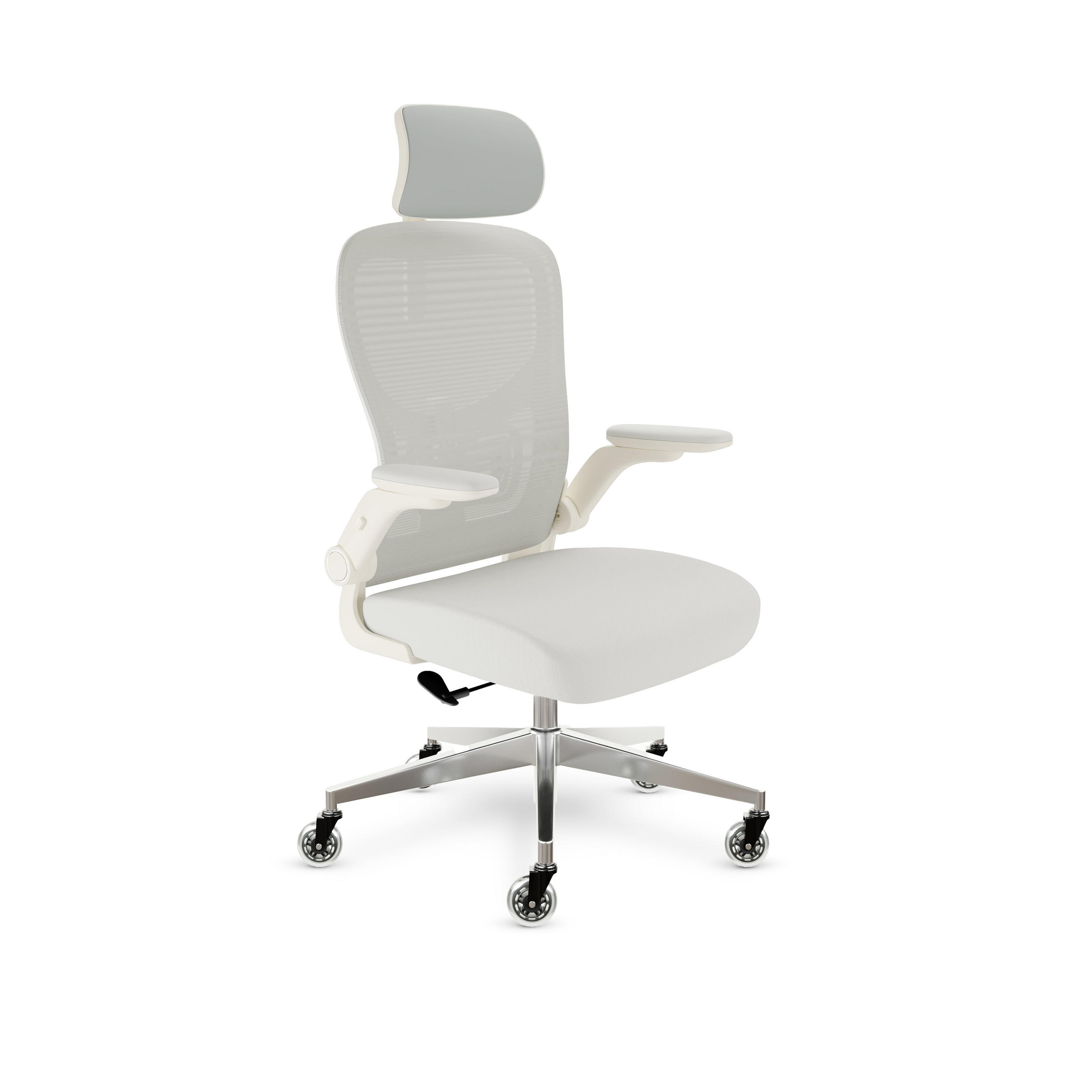 Bürostuhl SmartSeat Creme-Weiß - Beige/Silberfarben, Kunststoff/Textil (70/142/70cm) - Clouvou