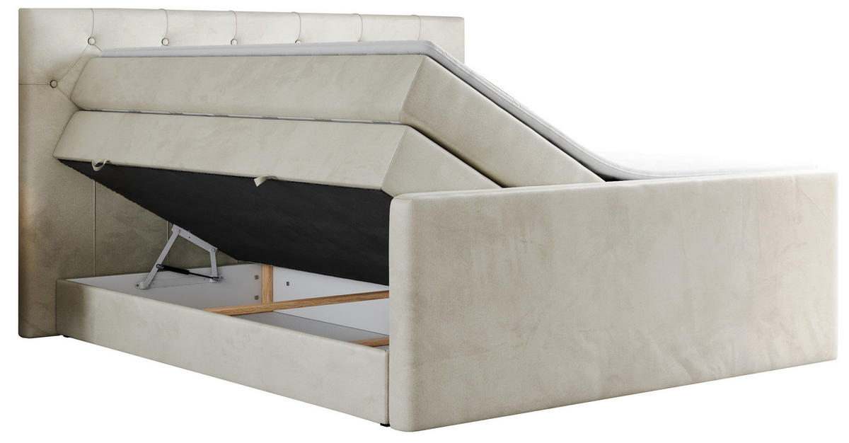 BOXSPRINGBETT KING VELEN 200/200 Beige Velvet - H4 - Beige, Holz/Textil (200/200cm) - MKS