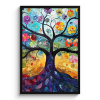 POSTER MIT RAHMEN Kunst - Baum des Lebens - Blumen - Hippie 60x90 cm - Dunkelblau, Papier (60/90cm) - MuchoWow