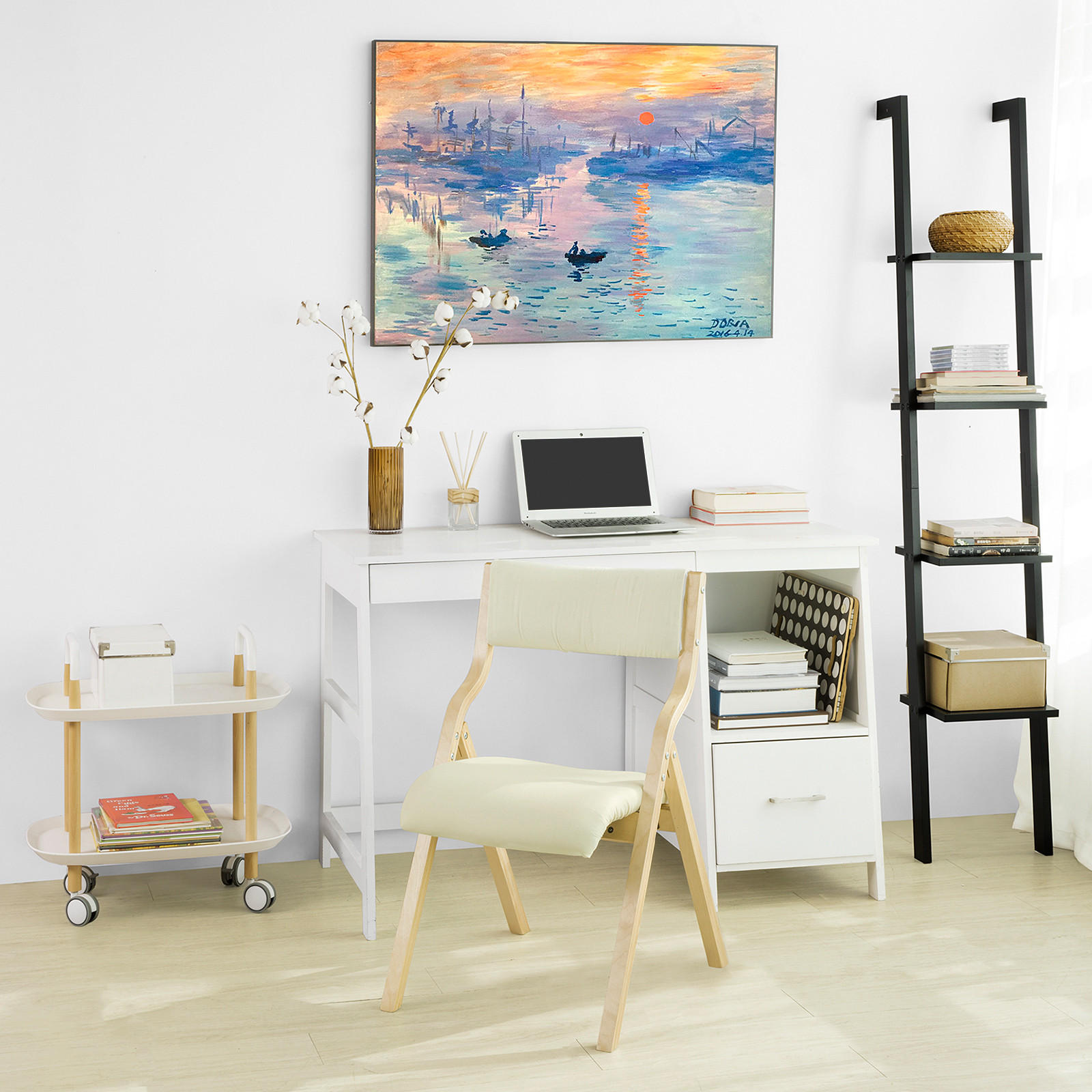 KLAPPSTUHL Birkenholz Gepolstert, 49x80x54cm, Weiß - Weiß, Holz/Holzwerkstoff (41/44/50cm) - SoBuy