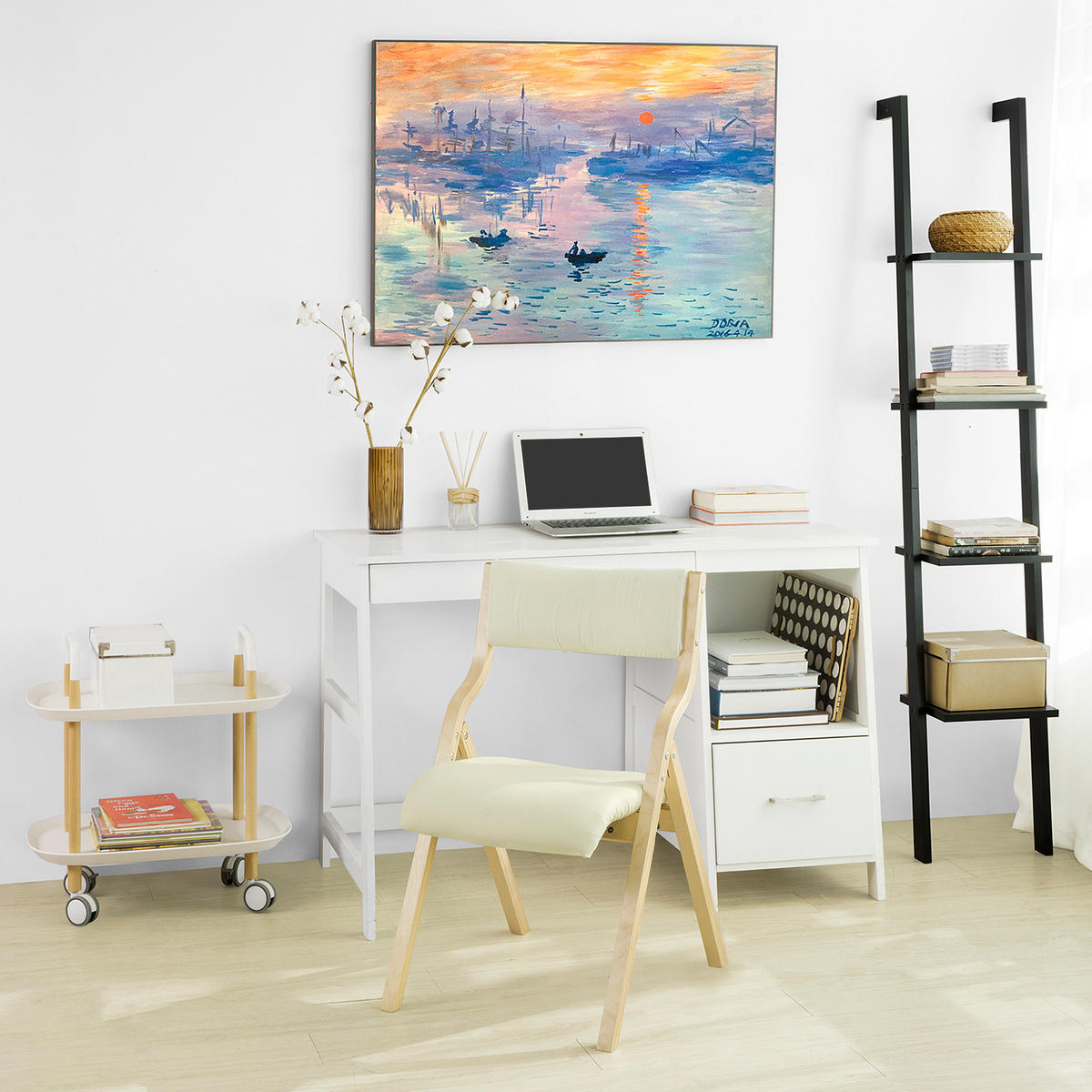 KLAPPSTUHL Birkenholz Gepolstert, 49x80x54cm, Weiß - Weiß, Holz/Holzwerkstoff (41/44/50cm) - SoBuy
