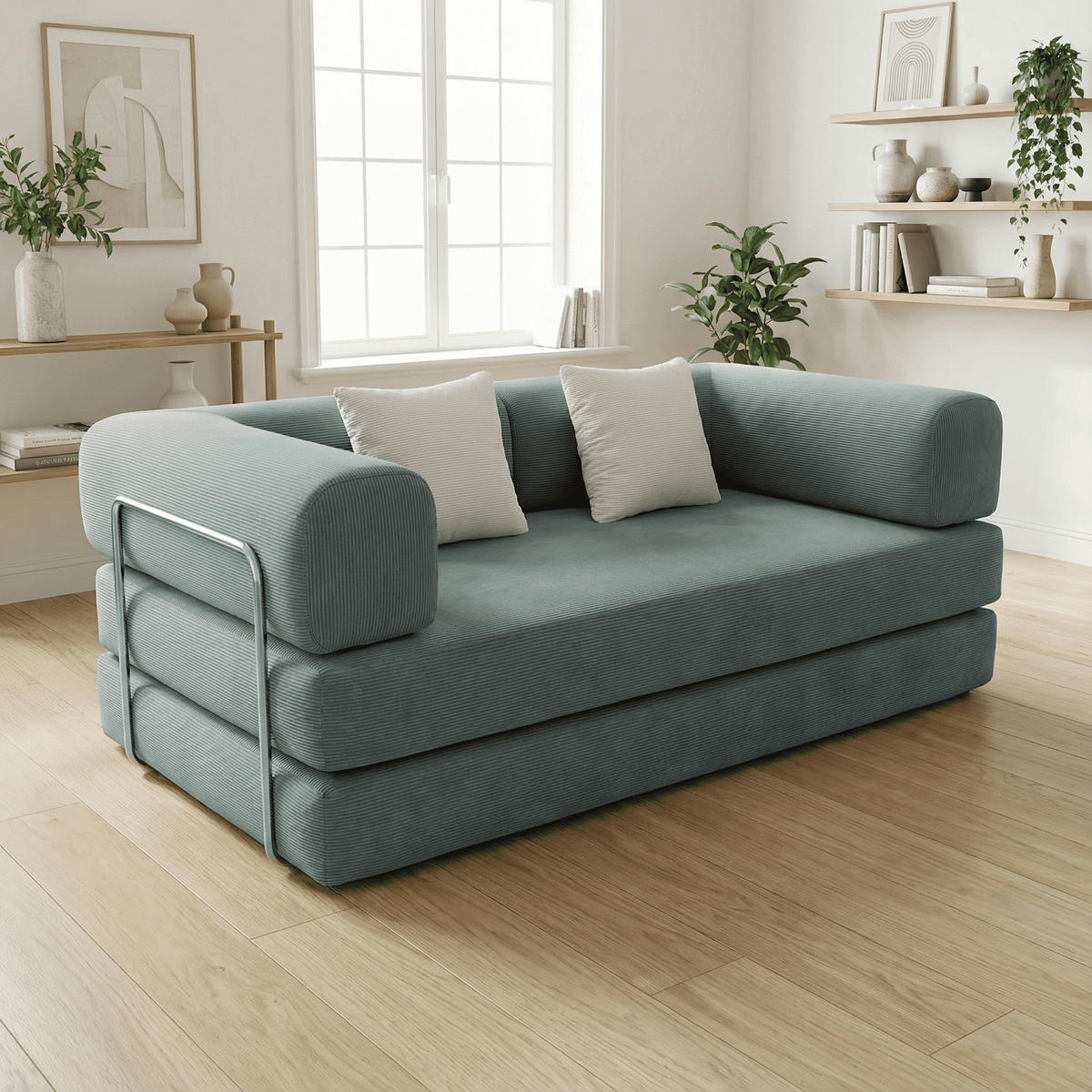 SCHLAFSOFA Kaia Salbei Weiß Samt - Salbeigrün, Textil (180/70/100cm) - COCO Living