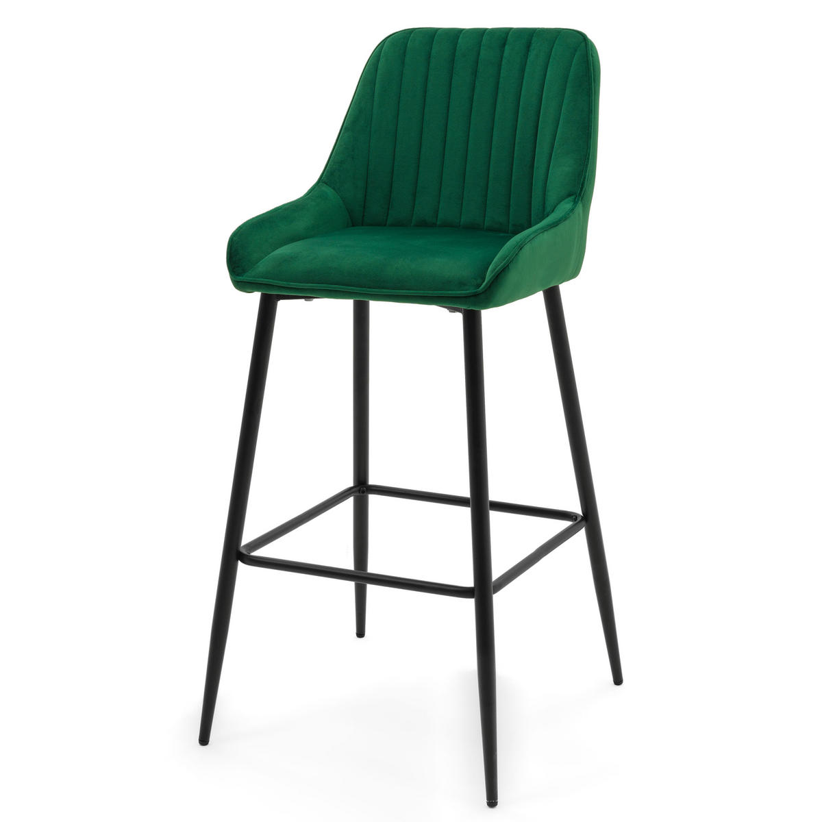 BARHOCKER PASSO gepolstert mit Steppung - grün - Samt Velours - Schwarz/Grün, Metall (50/102/55cm) - NEW HOME
