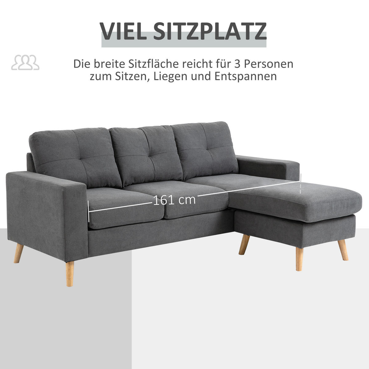 ECKSOFA Eckcouch in L-Form, Eckgarnitur in Leinenoptik Couchgarnitur Dunkelgrau - Dunkelgrau, Textil (136/193cm) - HOMCOM