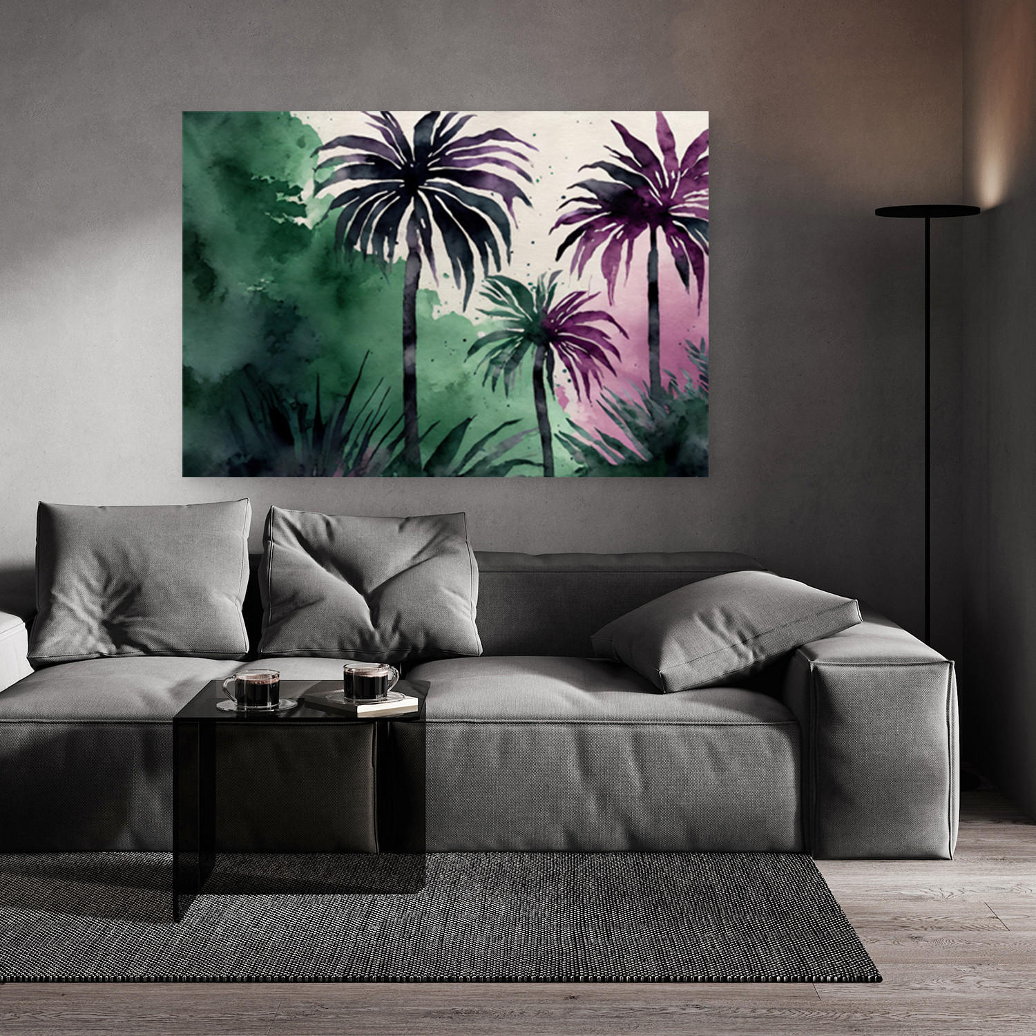 WANDBILD palme dschungel aquarell - Grün, Textil (60/40cm) - Feeby