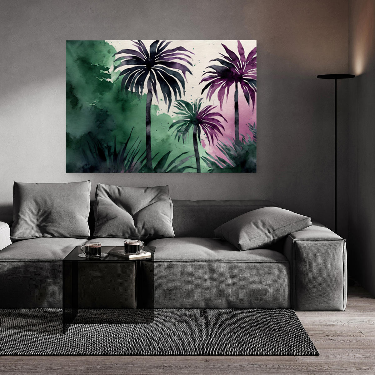 WANDBILD palme dschungel aquarell - Grün, Textil (60/40cm) - Feeby