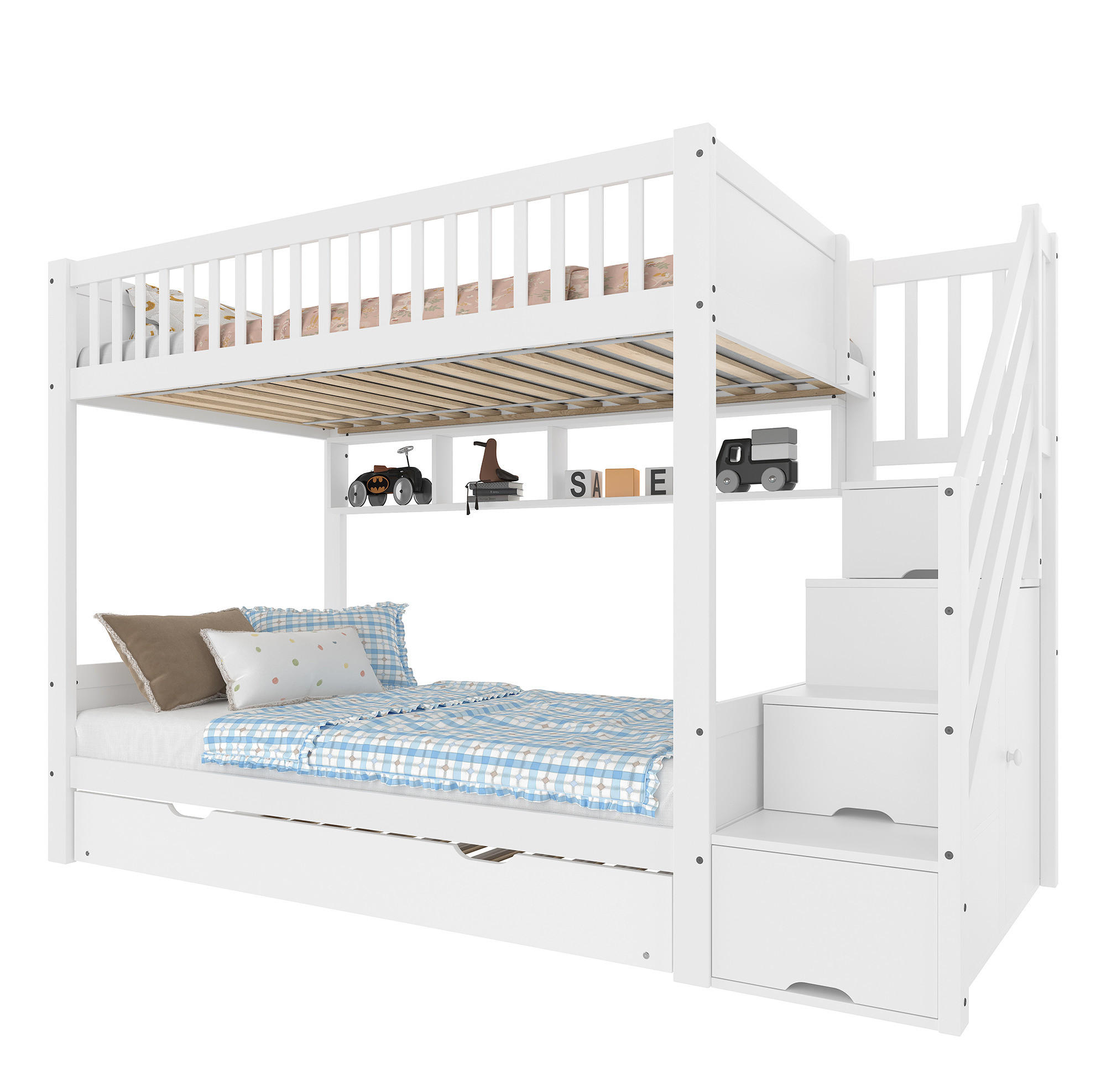 ETAGENBETT 90/200 cm in Weiß mit Ausziehbett, Kleiderschrank und Stauraum - Weiß, Holz (90/200cm) - OKMYHOME