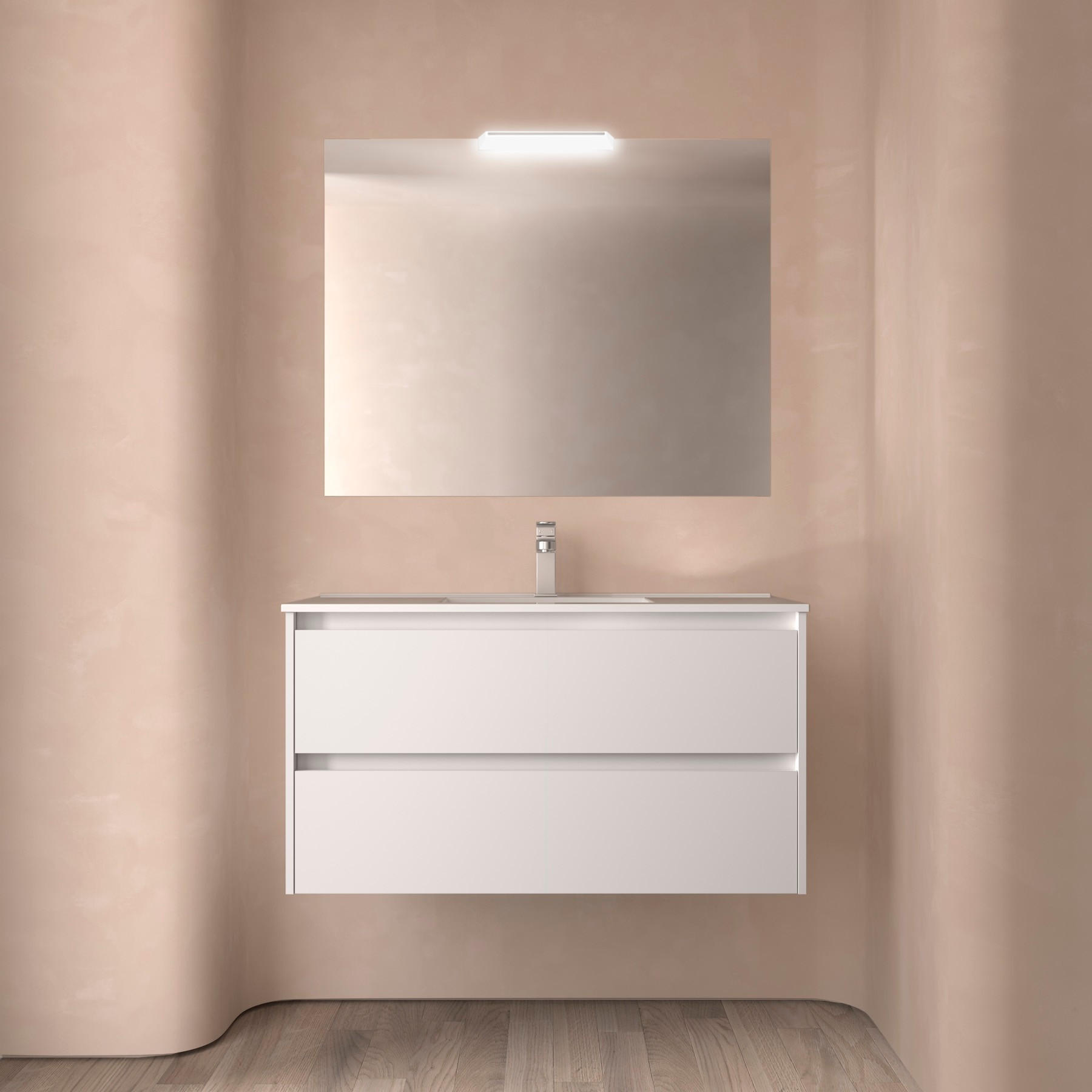 BADEZIMMERMÖBEL NOJA 1000 2 Schubladen WHITE SATIN + Waschtisch + Spiegel - Schwarz, Metall (45/54/100cm) - Salgar