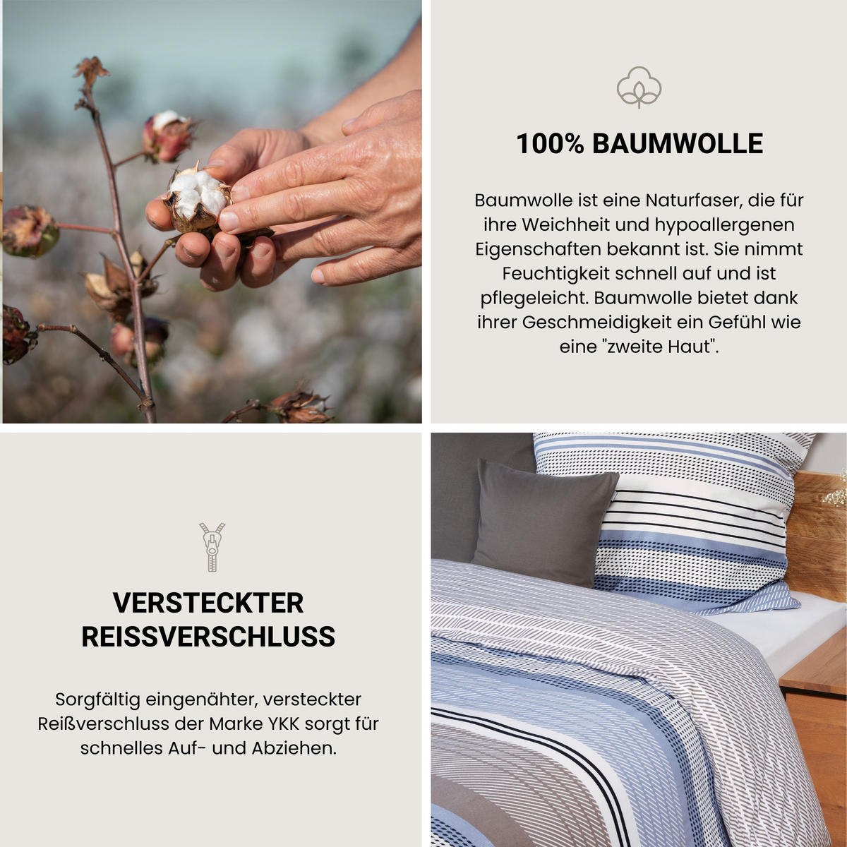 BETTWÄSCHESET Pino - Feinbiber - 2-teilig - 135 x 200 cm - Grau-Hellblau - Hellblau, Textil (135/200cm) - SCHIESSER