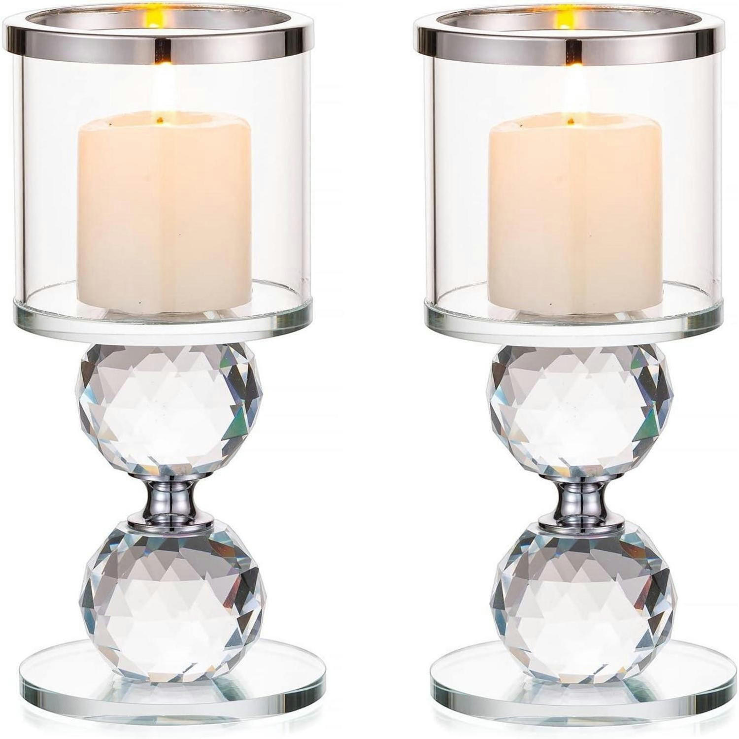 KERZENSTÄNDER 2-teiliges Set Kristall Glas Silber 15,3 cm - Silberfarben, Glas (7/15.3/7cm)