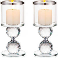 KERZENSTÄNDER 2-teiliges Set Kristall Glas Silber 15,3 cm - Silberfarben, Glas (7/15.3/7cm)