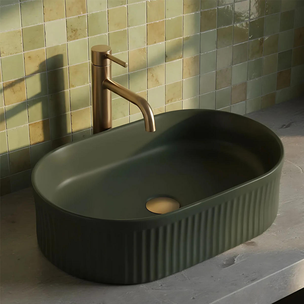 AUFSATZWASCHBECKEN Rea Vanda Olive Matt - Grün, Keramik (31/13/49cm) - REA
