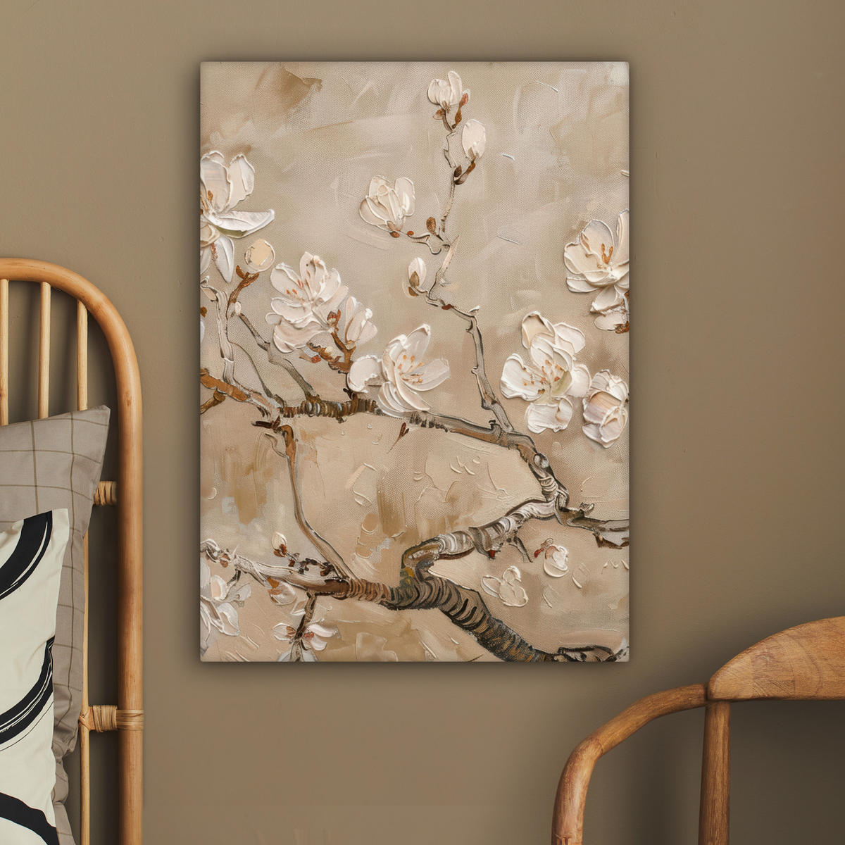 LEINWANDBILD - Blumen - Modern - Beige - Weiß - Blüte - 60x80 - Gemälde - Beige, Textil (60/80cm) - MuchoWow