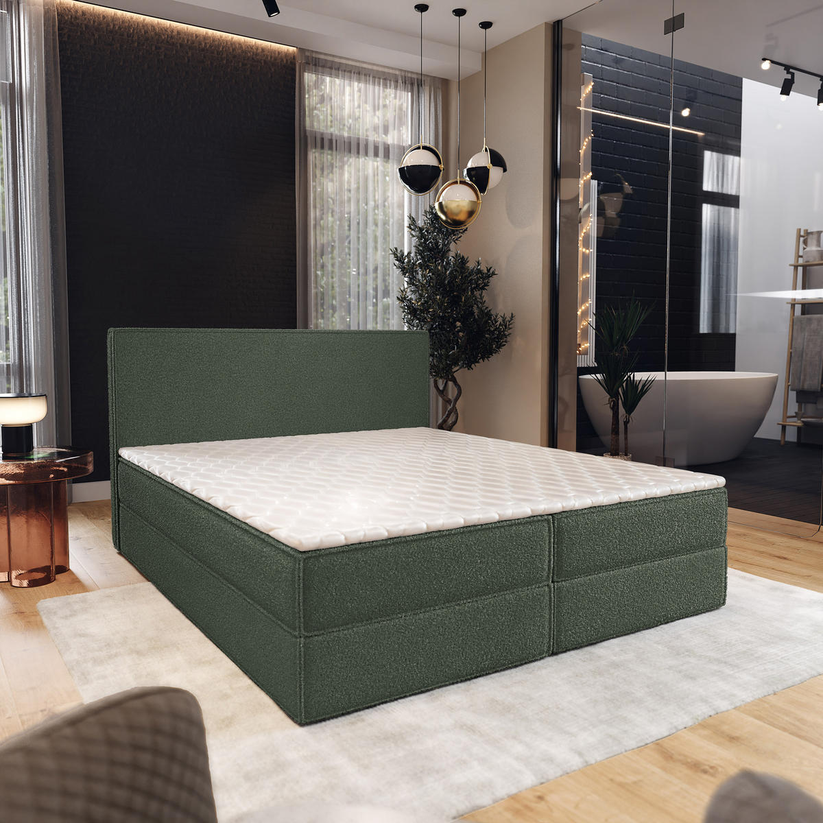 BOXBETT PELLIO 160x200 cm mit Matratze und Topper - Grün - Grün, Holz (160/200cm) - MASSENO