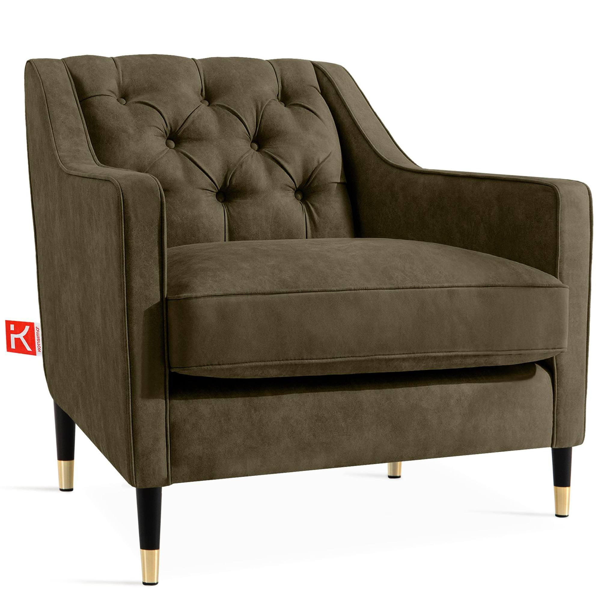 SESSEL NOMUS Kunstleder, gesteppt, Olivgrün - Wengefarben/Olivgrün, Holz/Holzwerkstoff (77/78/80cm) - KONSIMO®