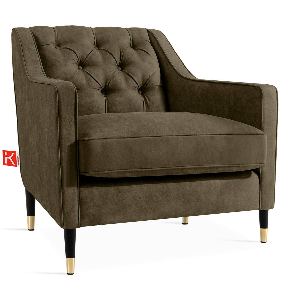SESSEL NOMUS Kunstleder, gesteppt, Olivgrün - Wengefarben/Olivgrün, Holz/Holzwerkstoff (77/78/80cm) - KONSIMO®