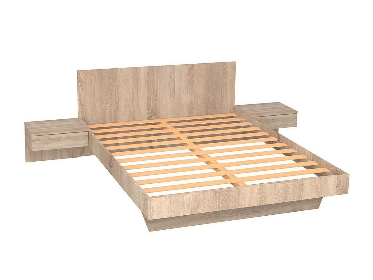 BETT COOL / Bett 140x190 cm + 2 Konsolen + Bettkasten - Gebleichte Eiche Dekor - Sonoma Eiche, Holz/Holzwerkstoff (192.2/234cm) - Weber Industries