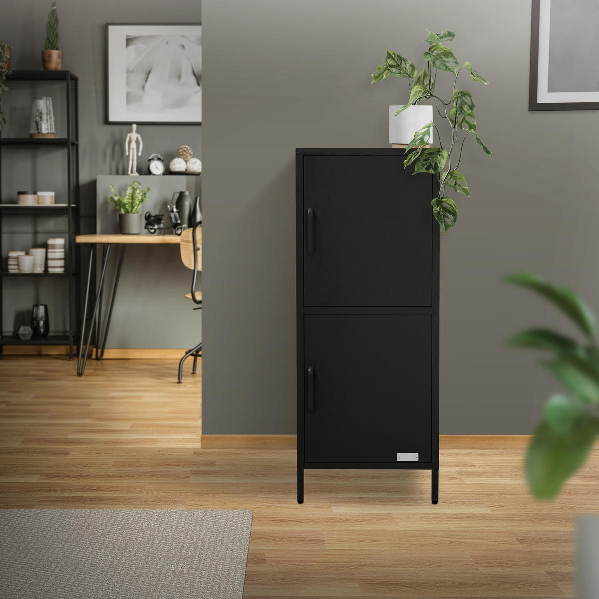 AKTENSCHRANK 40x101,5x40 cm Schwarz aus Stahl mit 2 Türen - Schwarz, Metall (40/101.5/40cm) - ML-DESIGN