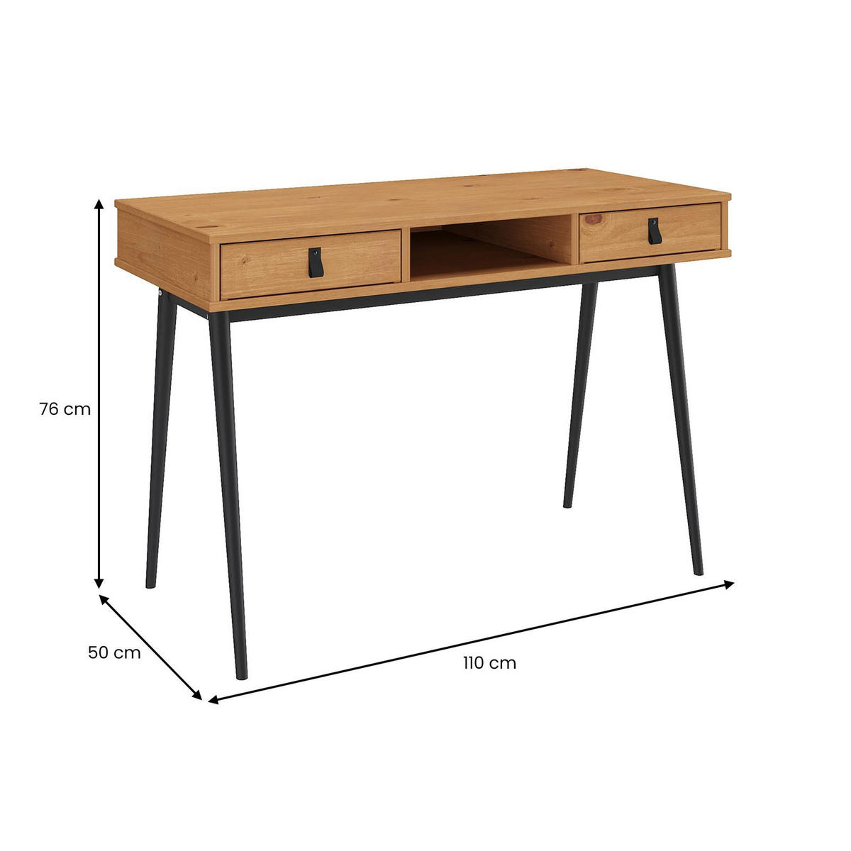 SCHREIBTISCH KIM - Eichefarben/Schwarz, Holz (50/110/76cm) - IDIMEX