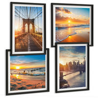 BILDER SET 4er Set - 50x50 cm & 40x60 cm Schwarzer Rahmen - Brücken, Sonnenuntergänge, Stadt - Schwarz, Kunststoff (50/50cm) - TULUP