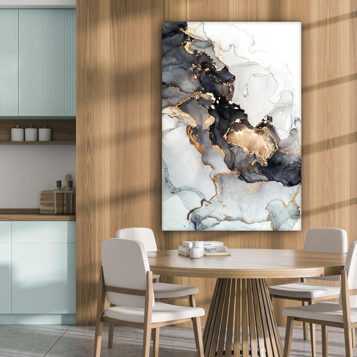 LEINWANDBILD Marmor - Schwarz - Weiß - Gold - Luxus - Abstrakt 90x140 cm - Goldfarben, Textil (90/140cm) - MuchoWow