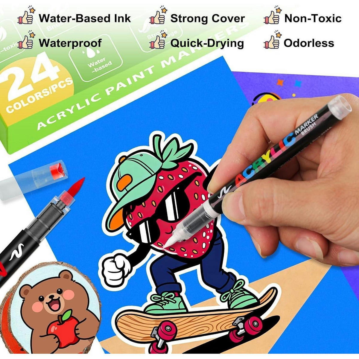 ACRYLSTIFTE 24 Farben Set mit Pinselspitze - Multicolor, Kunststoff (1.3/1.3/13.1cm)