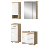 BADMÖBEL-SET weiß Hochglanz, Eiche 4-teilig 112 cm, Komplettset mit viel Stauraum - Weiß Hochglanz/Eichefarben, Holzwerkstoff (112/191/37cm) - Inn.Furn