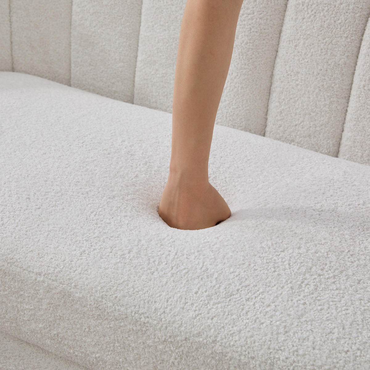 2-SITZER SOFA Chenille Ivory mit abnehmbaren Sitzkissen - Creme, Holzwerkstoff/Textil (127.5/76.5/70cm) - WISHDOR