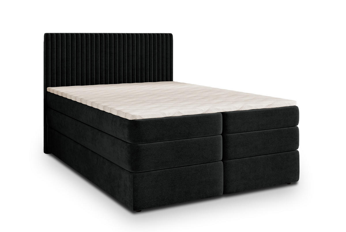 BOXSPRINGBETT FELBIO 140x200 cm mit Matratze und Topper - Schwarz - Schwarz, Holz (140/200cm) - MASSENO