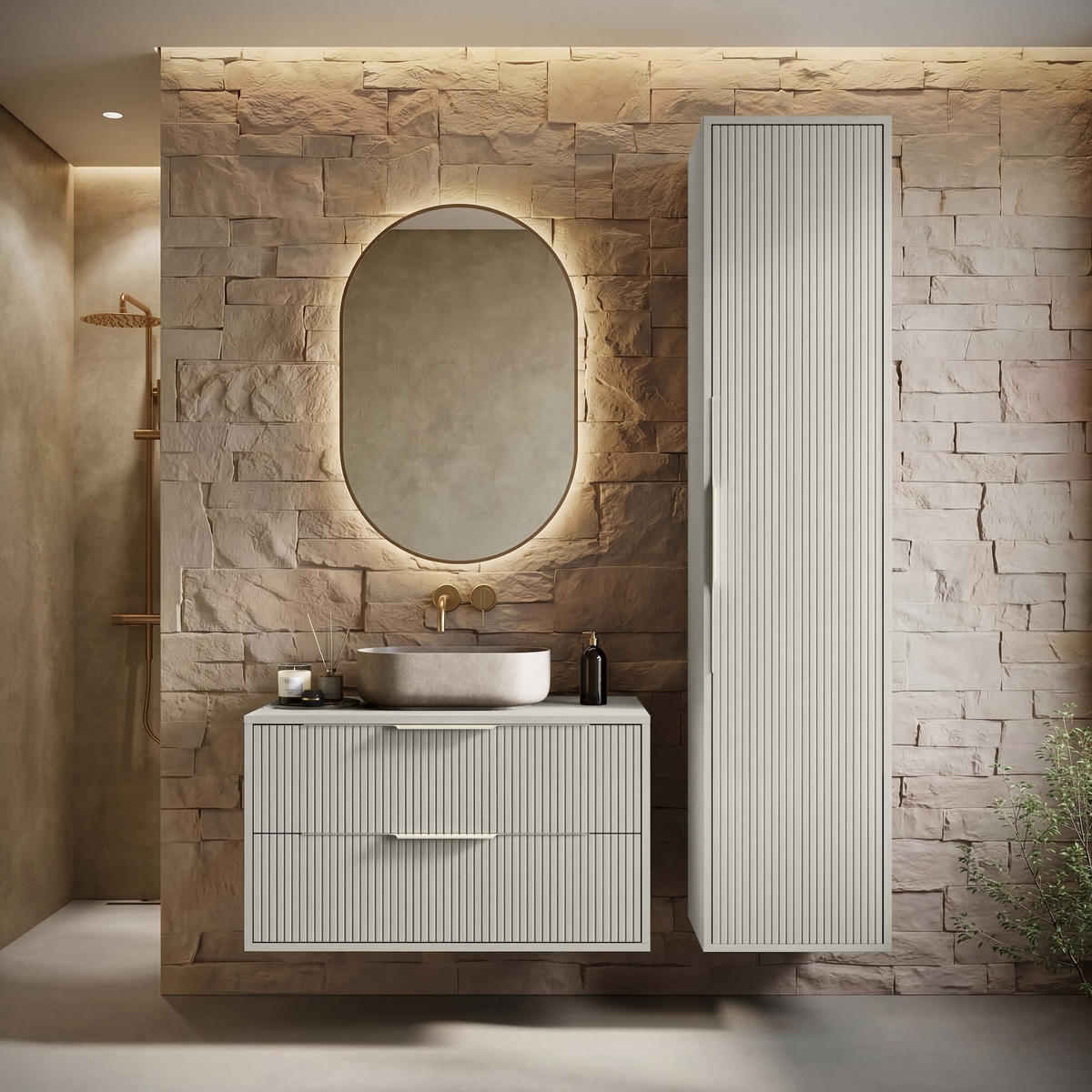 BADMÖBEL-SET Rimini 2 Teile Cashmere - 80 x 46 x 46 cm - Kaschmir, Holz (80/46/46cm) - Badplaats