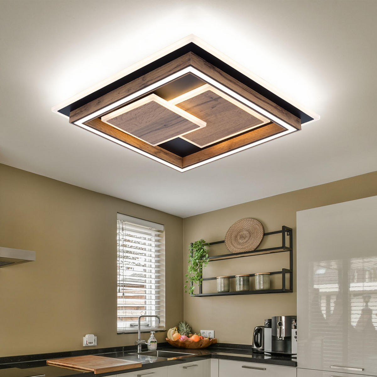 LED DECKENLEUCHTE Metall Schwarz Braun - Braun, Metall (41/41/7.6cm) - Globo Lighting