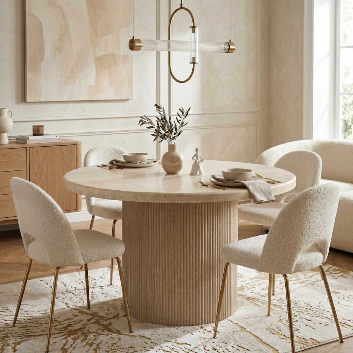 ESSTISCH Trivento beige oval Travertin Optik 130/75 cm - Beige, Holz/Stein (130/130/75cm) - alesvelt