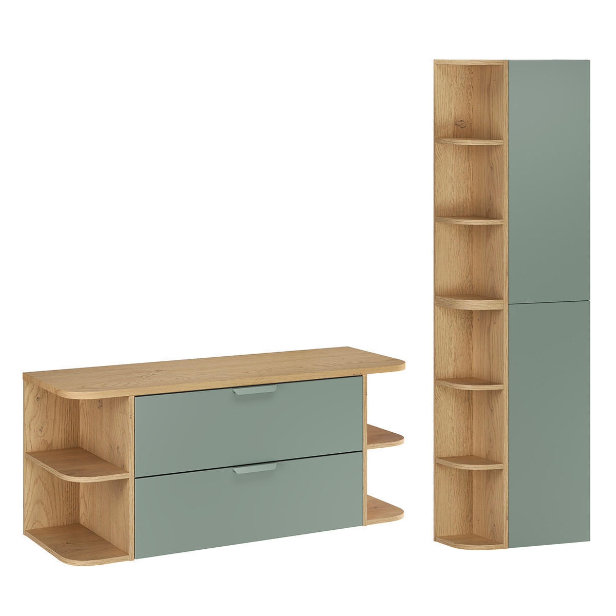 WASCHTISCHUNTERSCHRANK 120.4cm Oria 2er-Set Grün - Grün, Holzwerkstoff (120.4/50/45.8cm) - Petits-meubles