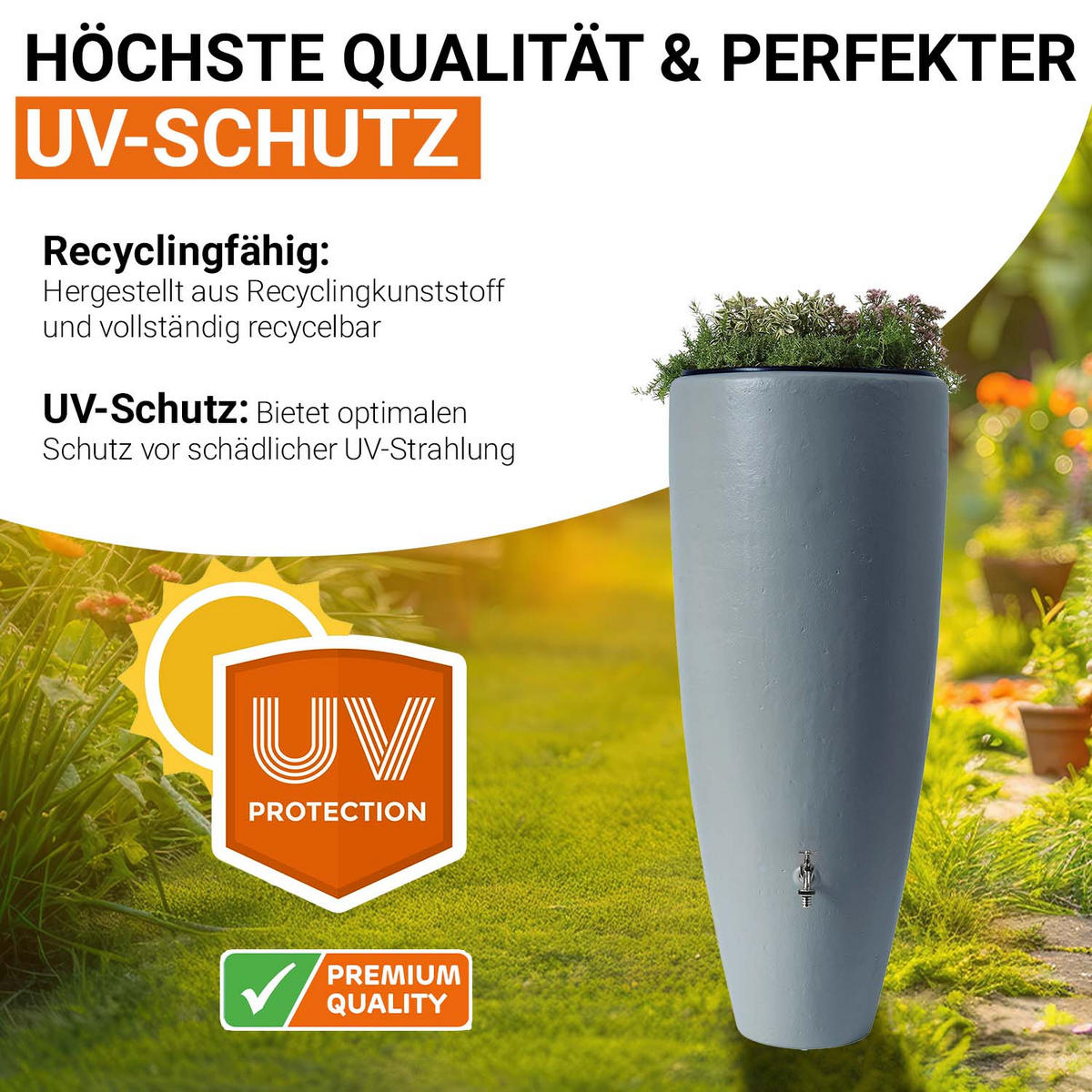 2IN1 Regentonnen Komplett-Set 300 L zinkgrau - Hellgrau, Kunststoff (62/145/62cm) - GARANTIA